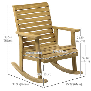 Wooden rocking chair, slatted frame with armrests, for outdoor and indoor use, light brown