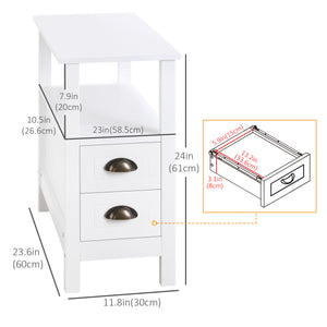 Narrow side table with 2 drawers and storage shelf, white