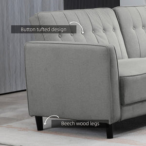 Convertible sofa bed in tufted fabric with adjustable backrest, gray