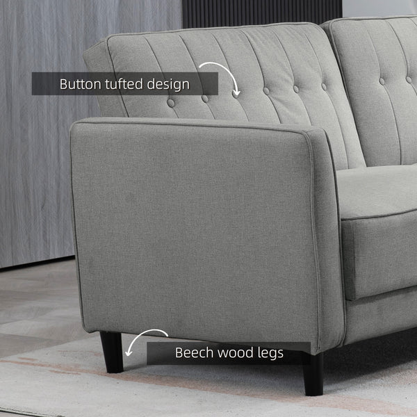 Convertible sofa bed in tufted fabric with adjustable backrest, gray