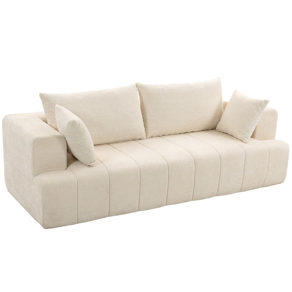 Cloud Chenille Boneless Sofa with Thickened Spring Cushion, Wide and Deep Seat, Wide Armrests, Beige