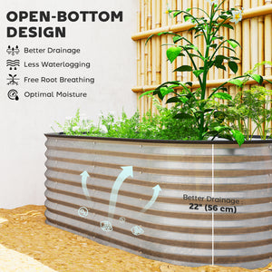 Galvanized oval raised planter, silver color 