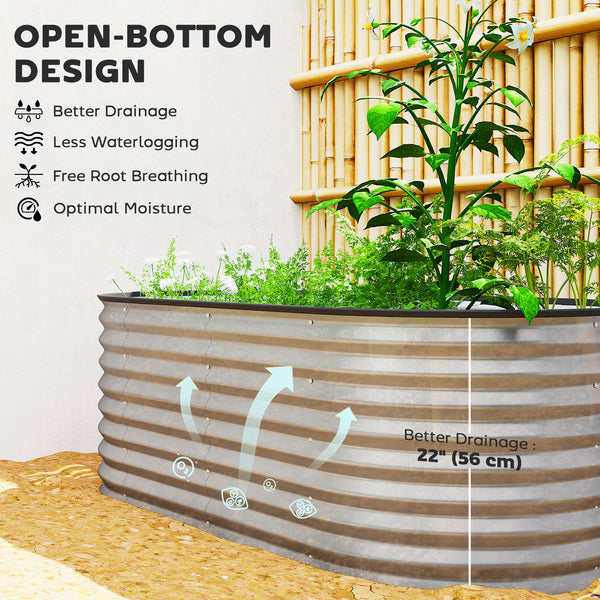 Galvanized oval raised planter, silver color 