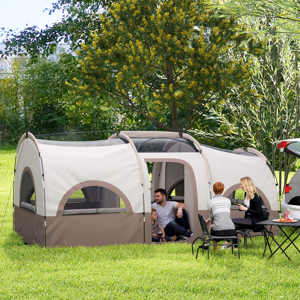 4-6 Person Camping Tent, 3 Room Cabin Tent, Waterproof 3000mm &amp; UPF 30+, with Sewn-in Groundsheet &amp; Carry Bag, Khaki