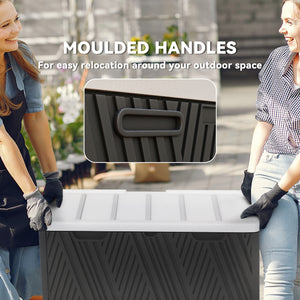 Waterproof and lockable outdoor storage box for garden tools and pool accessories