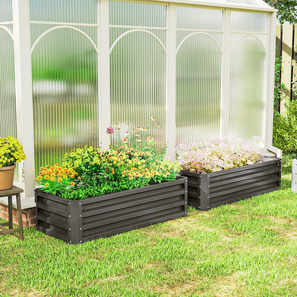 Set of 2 galvanized raised planters, dark grey