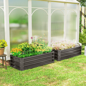 Set of 2 galvanized raised planters, dark grey
