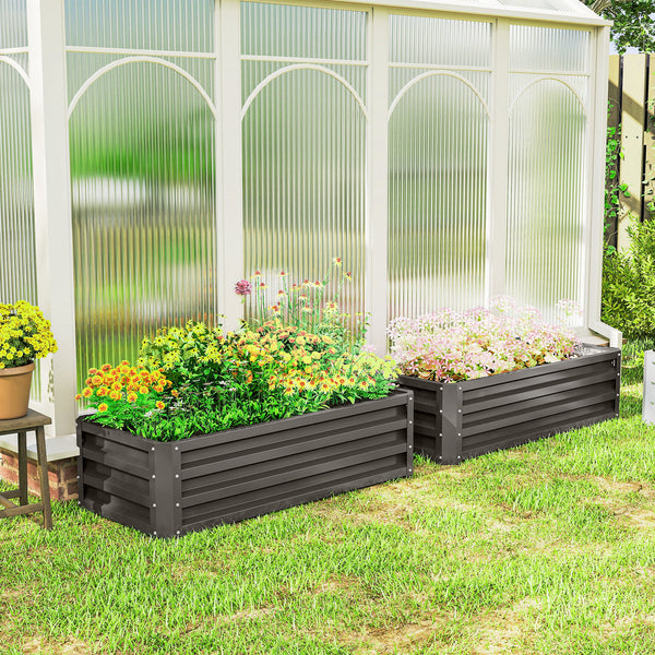 Set of 2 galvanized raised planters, dark grey