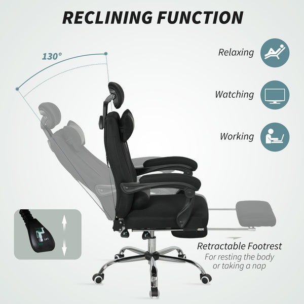 Ergonomic high-back office chair with footrest and lumbar support, black