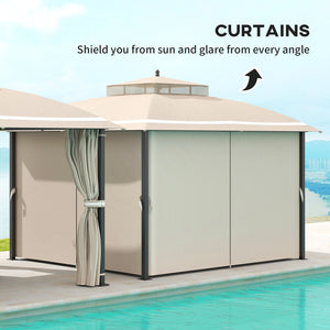 Gezebo Outdoor 10' x 12' Double Roof Patio Awning with Netting and Curtains