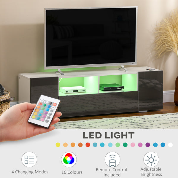 TV stand for TVs up to 60 inches with LED lighting, gray