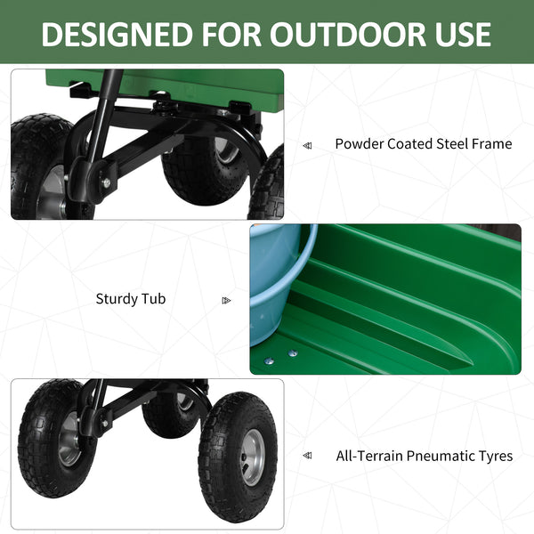 Steel garden cart with handle and 10" pneumatic tires