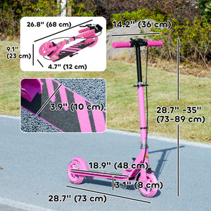 Scooter with light-up wheels, adjustable handlebars, rear brake and handbrake, pink