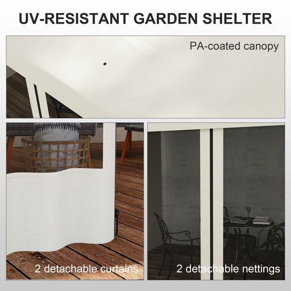Wall-mounted pergola 10 x 13 with 2 curtains and 2 mosquito nets, UV resistant, beige