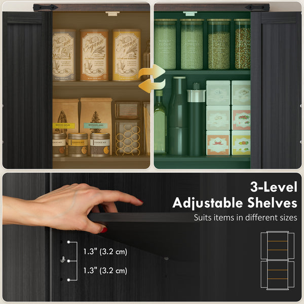 72-inch Farmhouse Style Storage Cabinet with Adjustable Shelves for Dining Room, Black