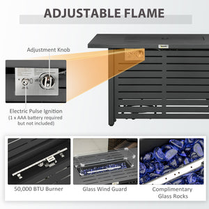 Outdoor propane gas fire pit with steel tray and lid and glass windscreen