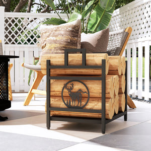 Decorative steel log holder with black side handles