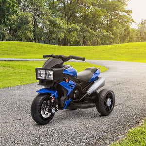 6V electric motorcycle with musical horn and headlights, blue