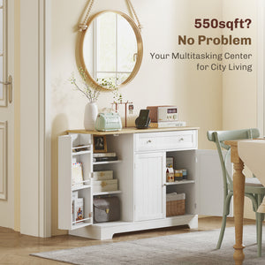 Modern Sideboard with Drawer, Adjustable Shelf, 3 Doors, for Dining Room, White