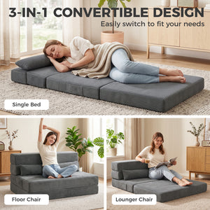 39" Dark Grey Corduroy Folding Floor Sofa