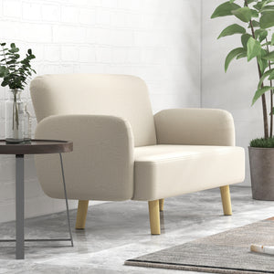 2 seater sofa in velvet fabric with upholstery and wooden legs, cream white