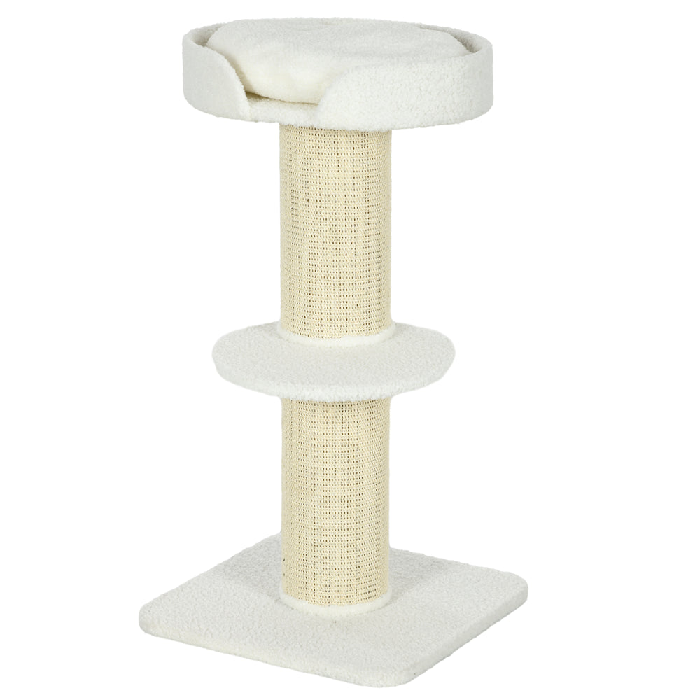 Cat tree with sisal mat, scratching post, basket, cushion and perch, cream white