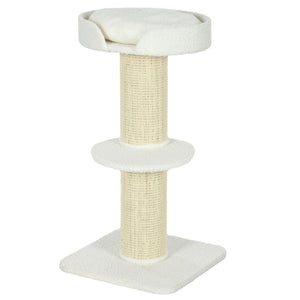 Cat tree with sisal mat, scratching post, basket, cushion and perch, cream white