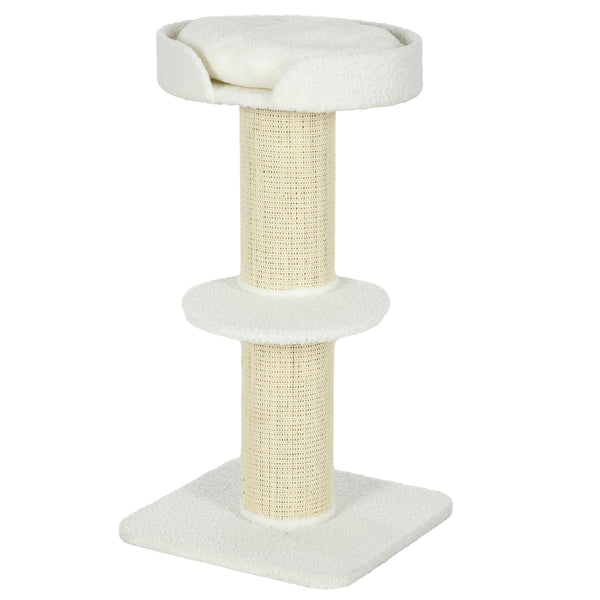 Cat tree with sisal mat, scratching post, basket, cushion and perch, cream white