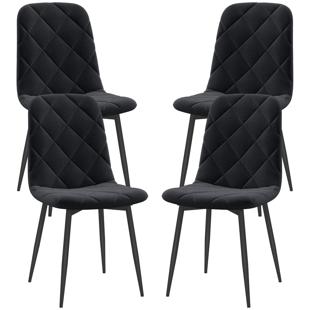 Lot de 4 chaises de salle à manger modernes noires avec assise rembourrée et pieds en acier, idéales pour une cuisine ou une salle à manger contemporaine
