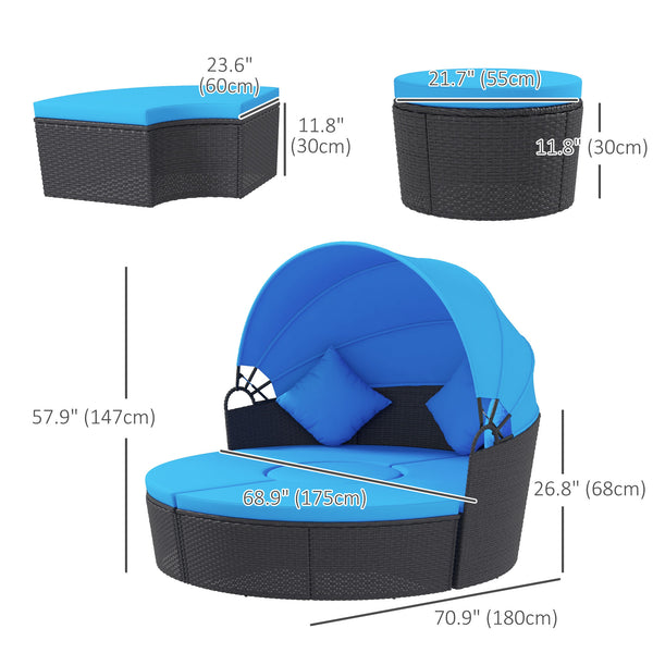 4-piece sofa bed with retractable canopy, blue