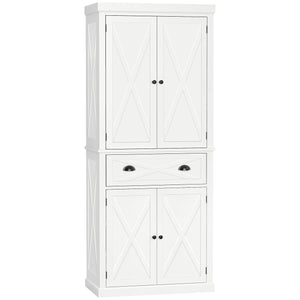 Storage unit with 4 doors, drawer and adjustable shelves, white 