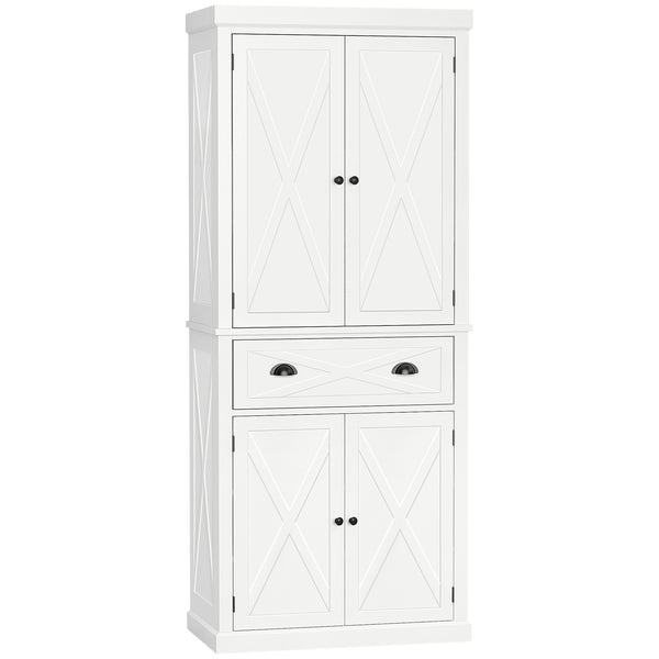 Storage unit with 4 doors, drawer and adjustable shelves, white 