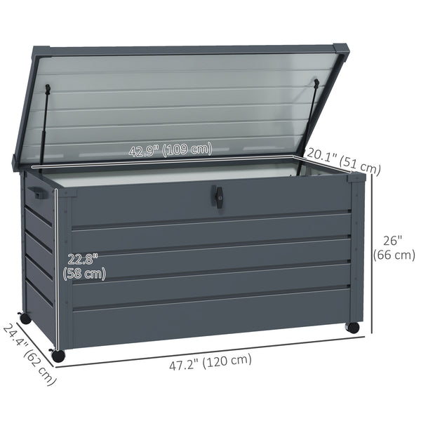 Waterproof garden storage box with wheels and handles, dark grey