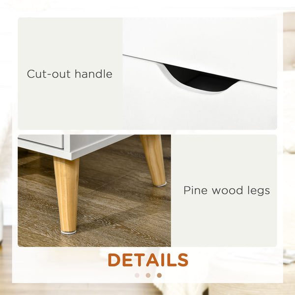 Modern bedside table with 2 drawers and pine legs, white