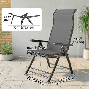 Folding Patio Chairs Set of 2, 5-Position Outdoor Lounge Chairs with High Back, Retractable Footrest, Dark Grey