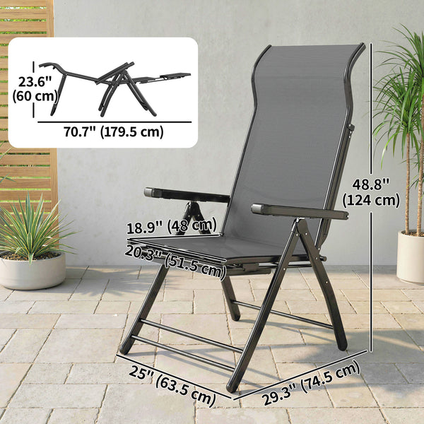 Folding Patio Chairs Set of 2, 5-Position Outdoor Lounge Chairs with High Back, Retractable Footrest, Dark Grey