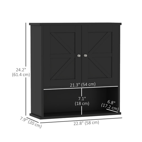Bathroom Medicine Cabinet with Barn Doors and Adjustable Shelf, Black