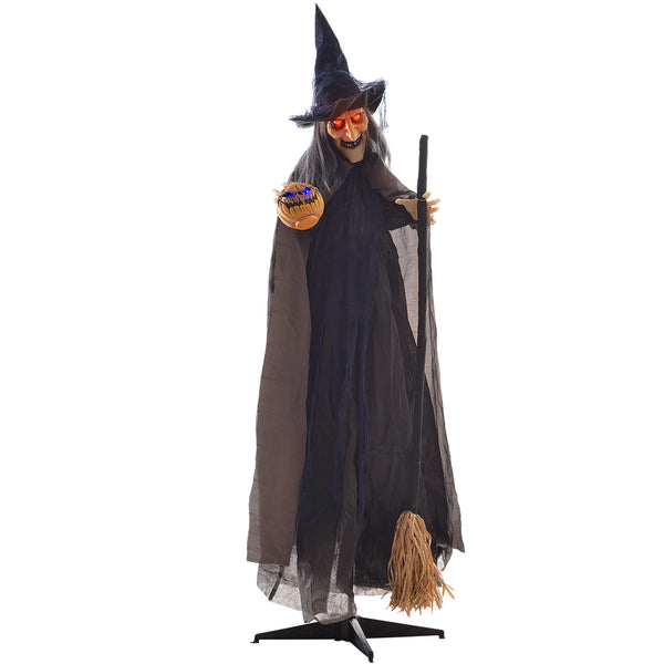 6.2ft Life-Size Halloween Outdoor Witch with Broomstick Decoration, Sound and Motion Activated with Light-Up Eyes