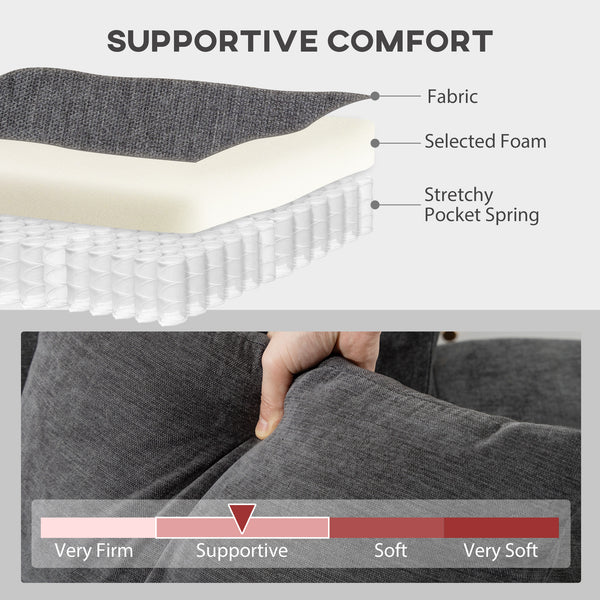 Sectional sofa with integrated seat, removable chaise longue, 2 cushions, gray