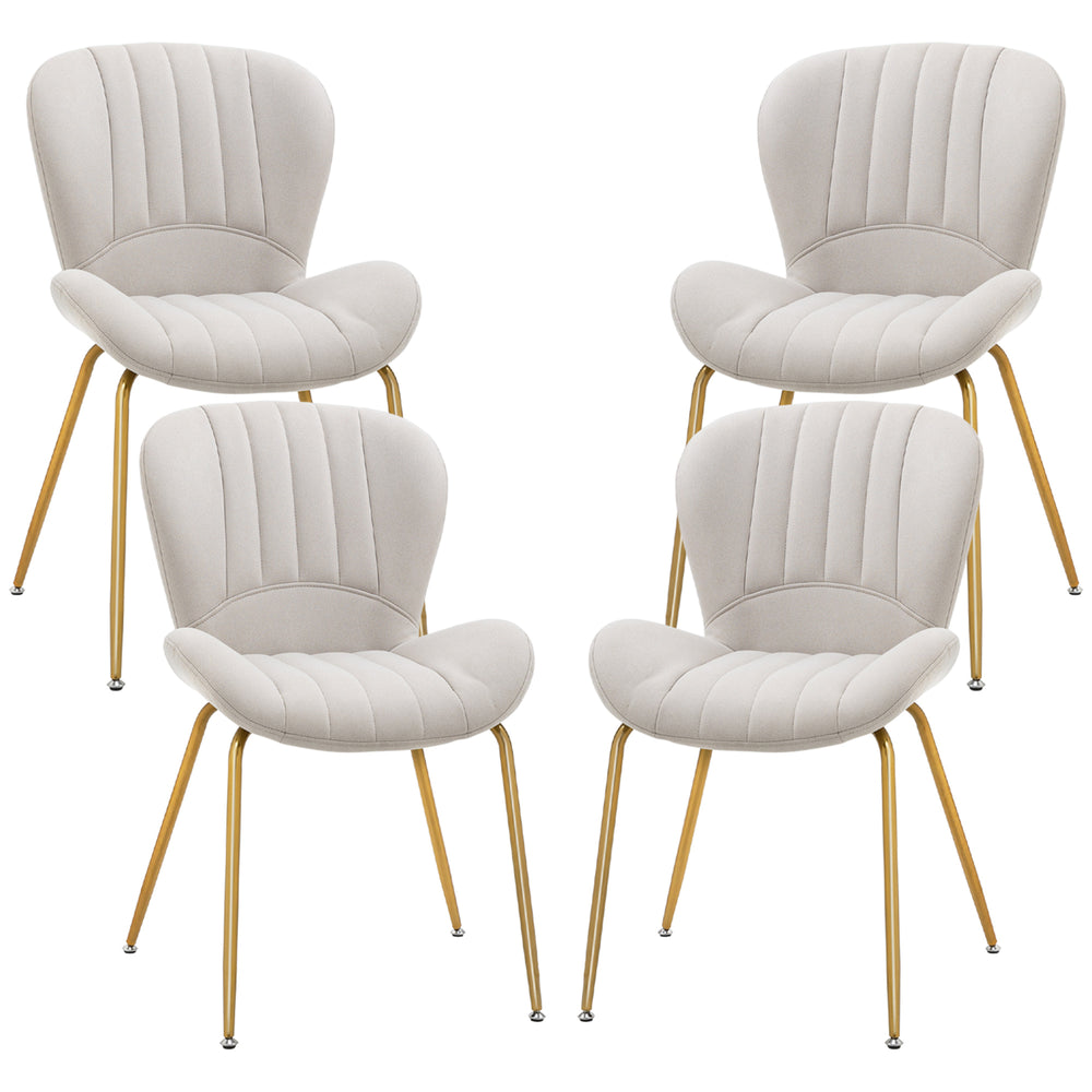 Set of 4 modern dining chairs with upholstered backrest, cream white