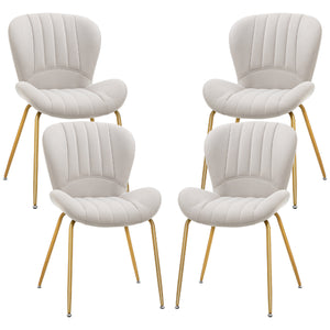 Set of 4 modern dining chairs with upholstered backrest, cream white