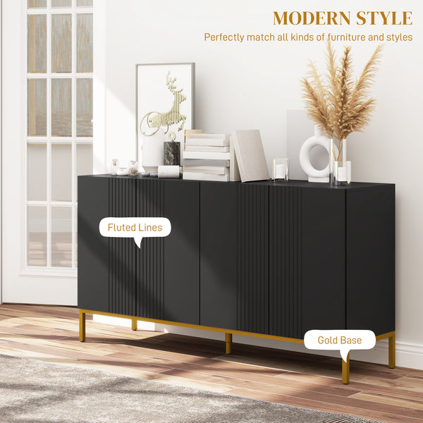 Storage sideboard with adjustable shelves, soft-close doors, black