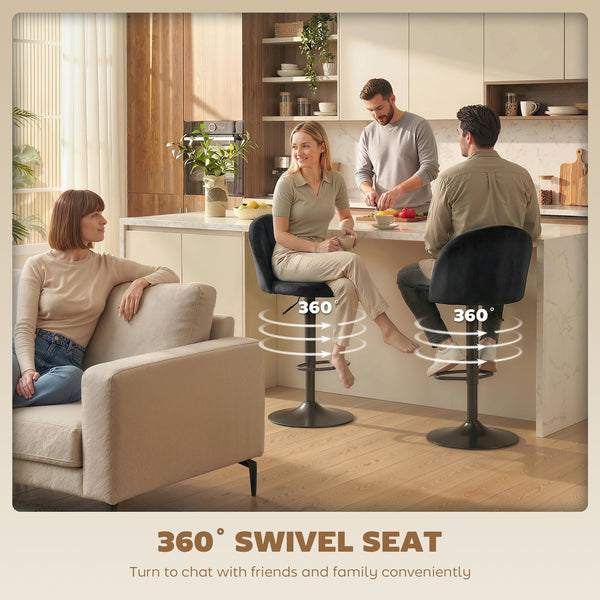 Set of 2 Swivel Bar Stools with Footrest, Black