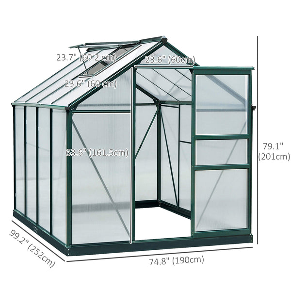 Transparent polycarbonate greenhouse with sliding door