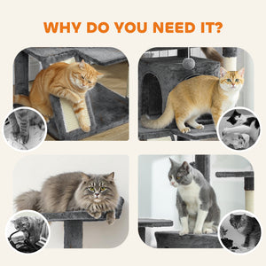 63" Cat Tree, Multi-Level Cat Tower with Scratching Posts, Cat Condos, Bed, Platforms, Ramp, Toy Ball, Dark Gray