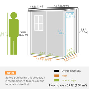 Lean-to garden shed with window, ventilation and plastic roof, grey