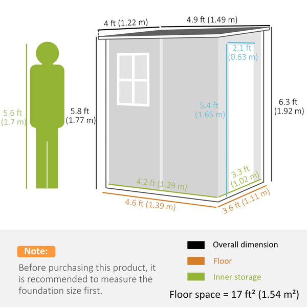 Lean-to garden shed with window, ventilation and plastic roof, grey