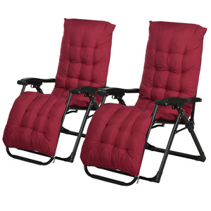 Set of 2 Zero Gravity Reclining Chairs with Cushion and Headrest, Wine Red