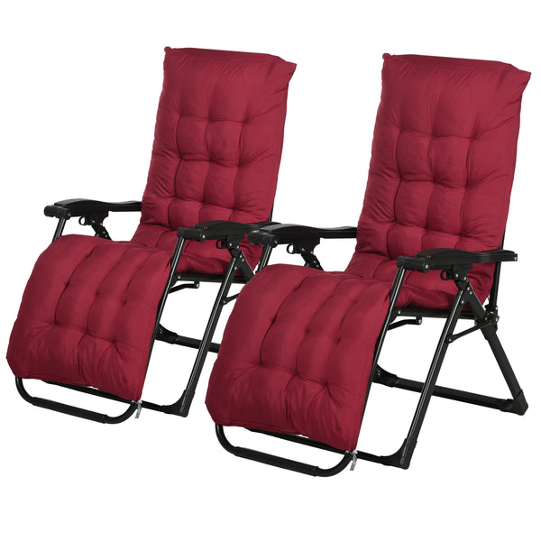 Set of 2 Zero Gravity Reclining Chairs with Cushion and Headrest, Wine Red