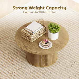 80cm round Nordic style coffee table with fluted cylindrical base